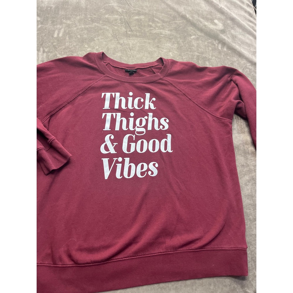Torrid Burgundy Thick Thighs & Good Vibes Graphic Sweatshirt Plus Size 2 2X